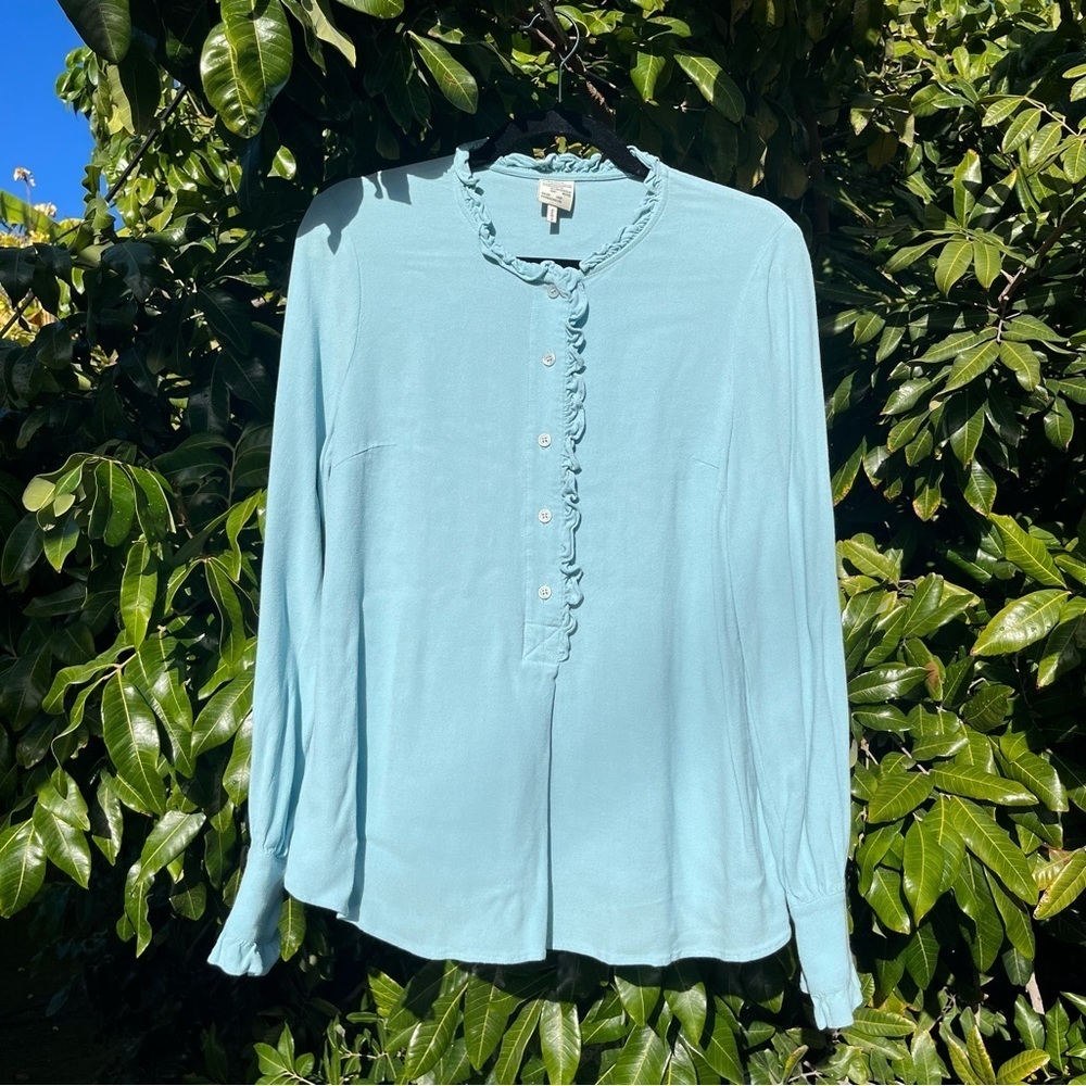 Baum Und Pferdgarten blue ruffle long sleeve button up shirt blouse